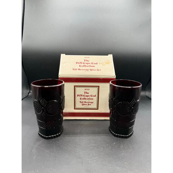 1876 Cape Cod Collection Tall Beverage Glass Set-Avon Ruby Red Glass - Picture 2 of 10